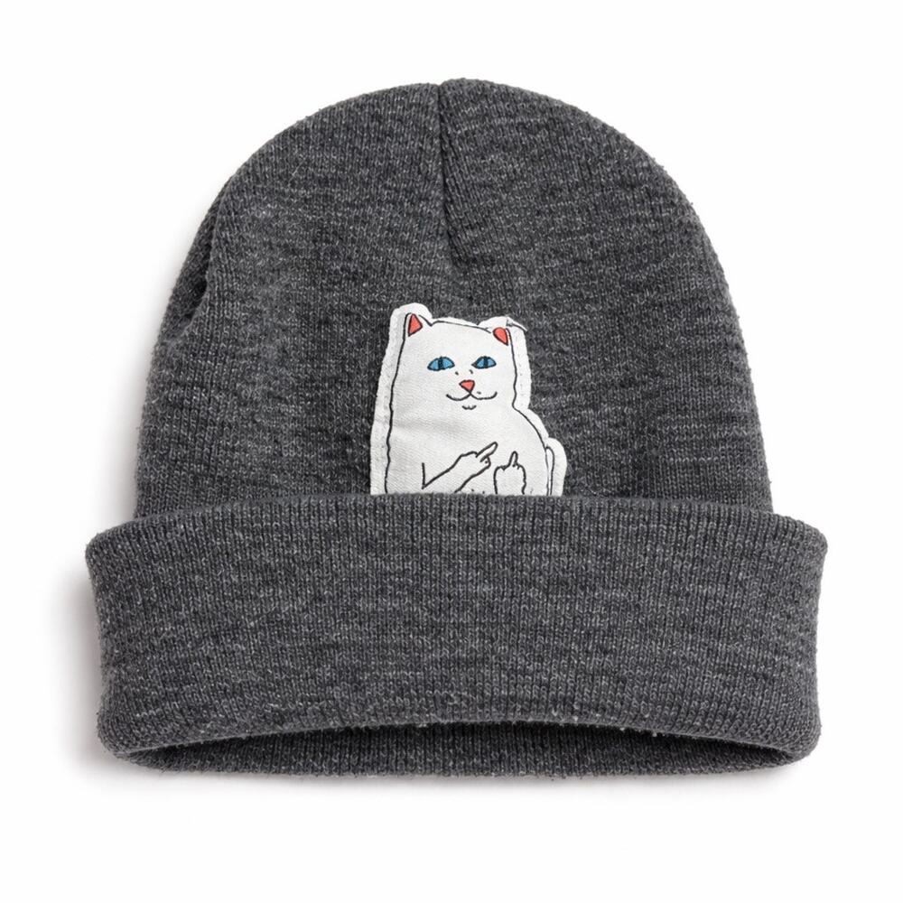Ripndip Lord Nermal Beanie Gray Middle Finger Cat Knit Hat One Size